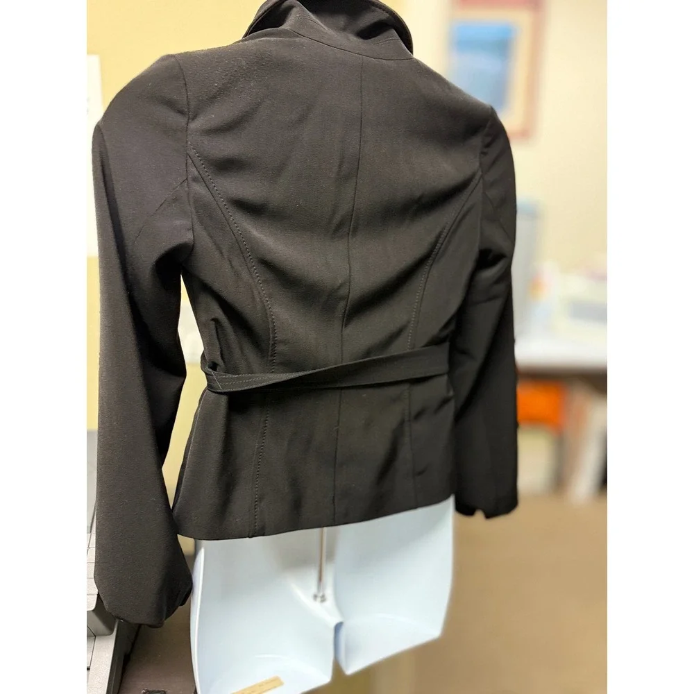 Women's Black Belted Blazer Jacket Double‎ Button Collar